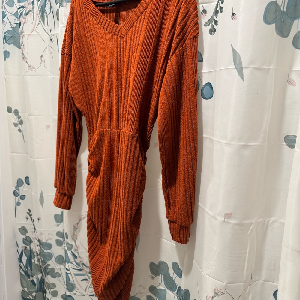 Rust Orange Ribbed Knit Dress - Picture 4 of 4